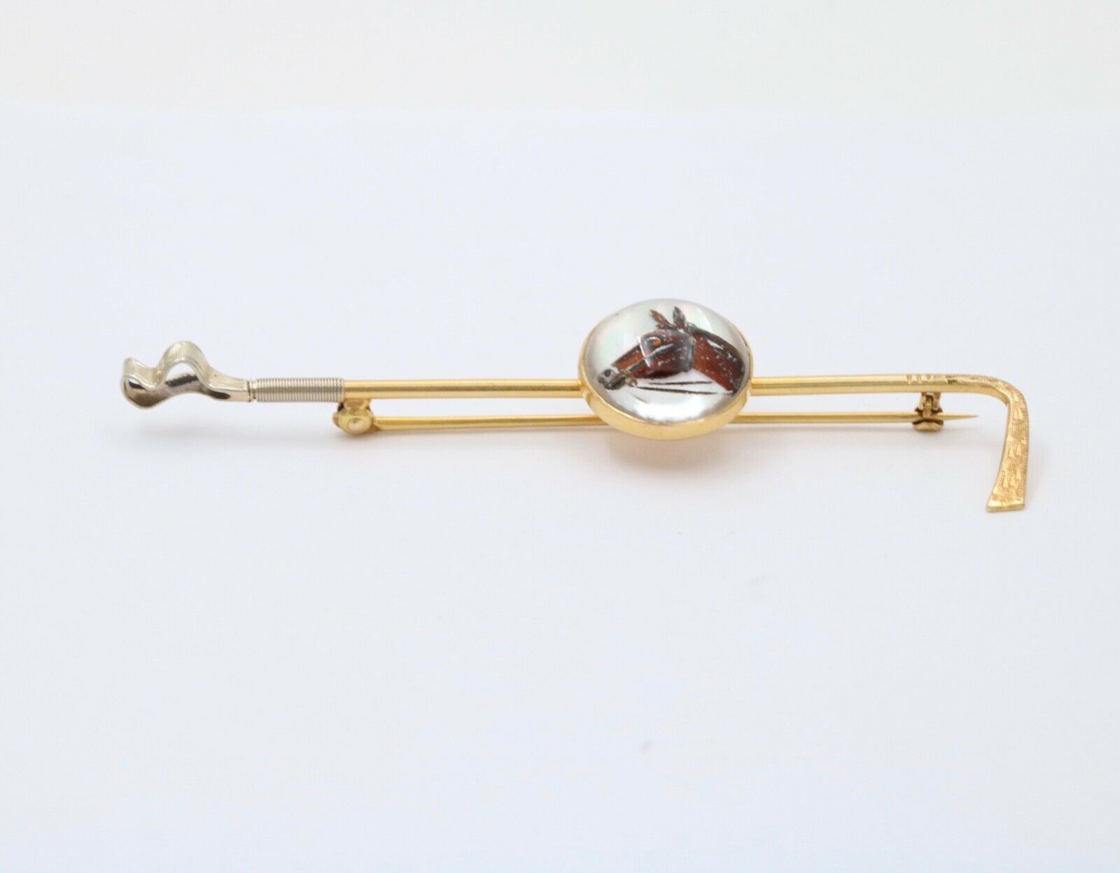 Antique Essex Crystal 14K Yellow Gold Horse Bar Pin. Hat Lapel