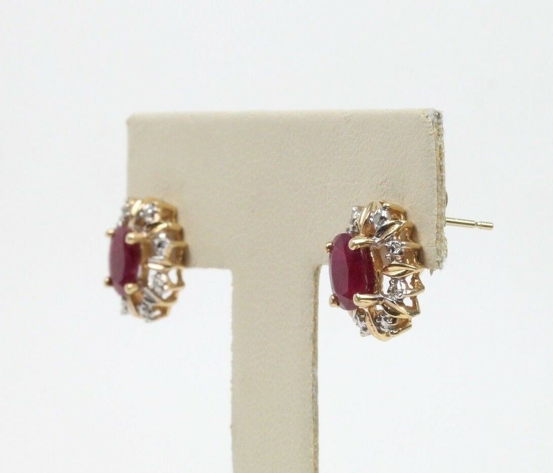 Vintage 14K Two Tone Gold Ruby & Diamonds Studs Earrings