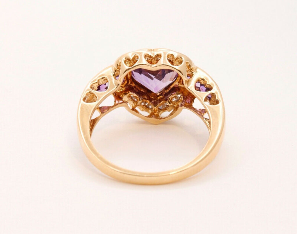 Heart Amethyst Diamonds 14K Yellow Gold Ring