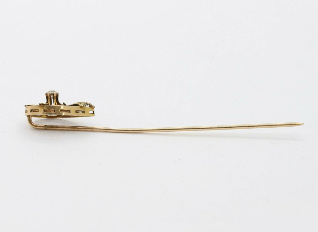 Victorian 14K Yellow Gold Diamond Floral Stick Pin