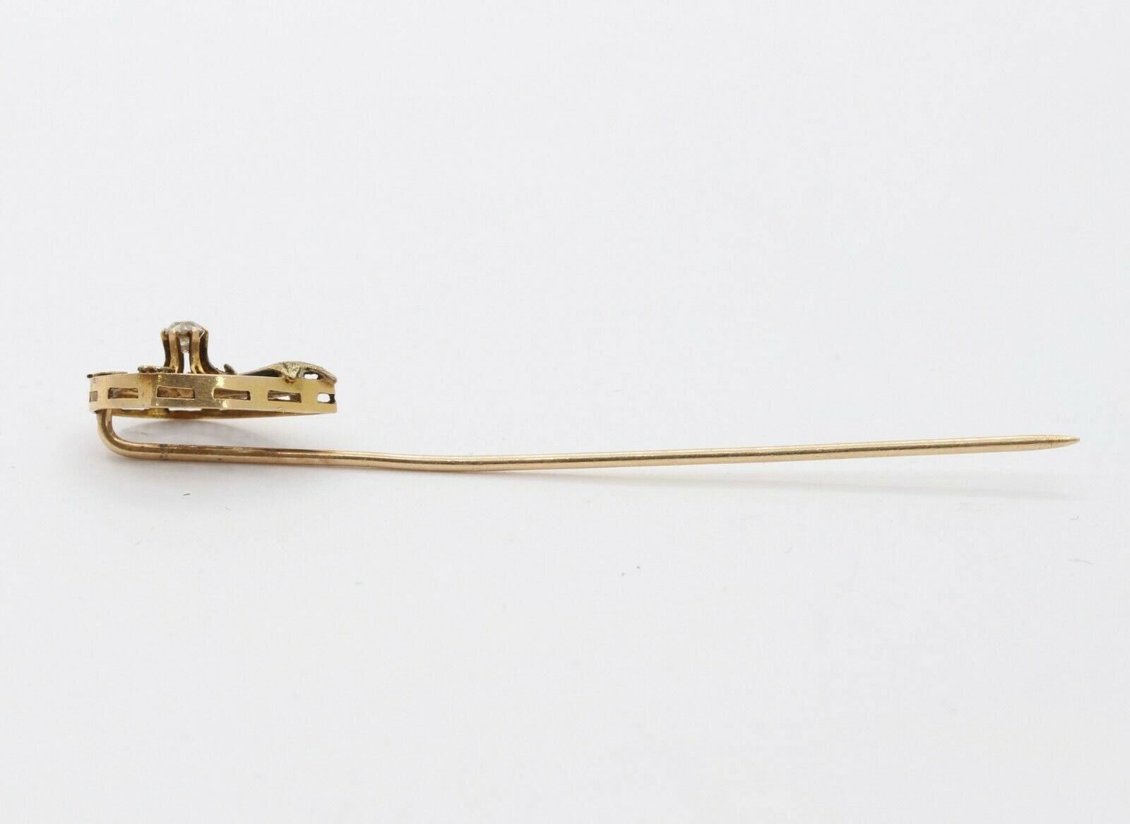 Victorian 14K Yellow Gold Diamond Floral Stick Pin