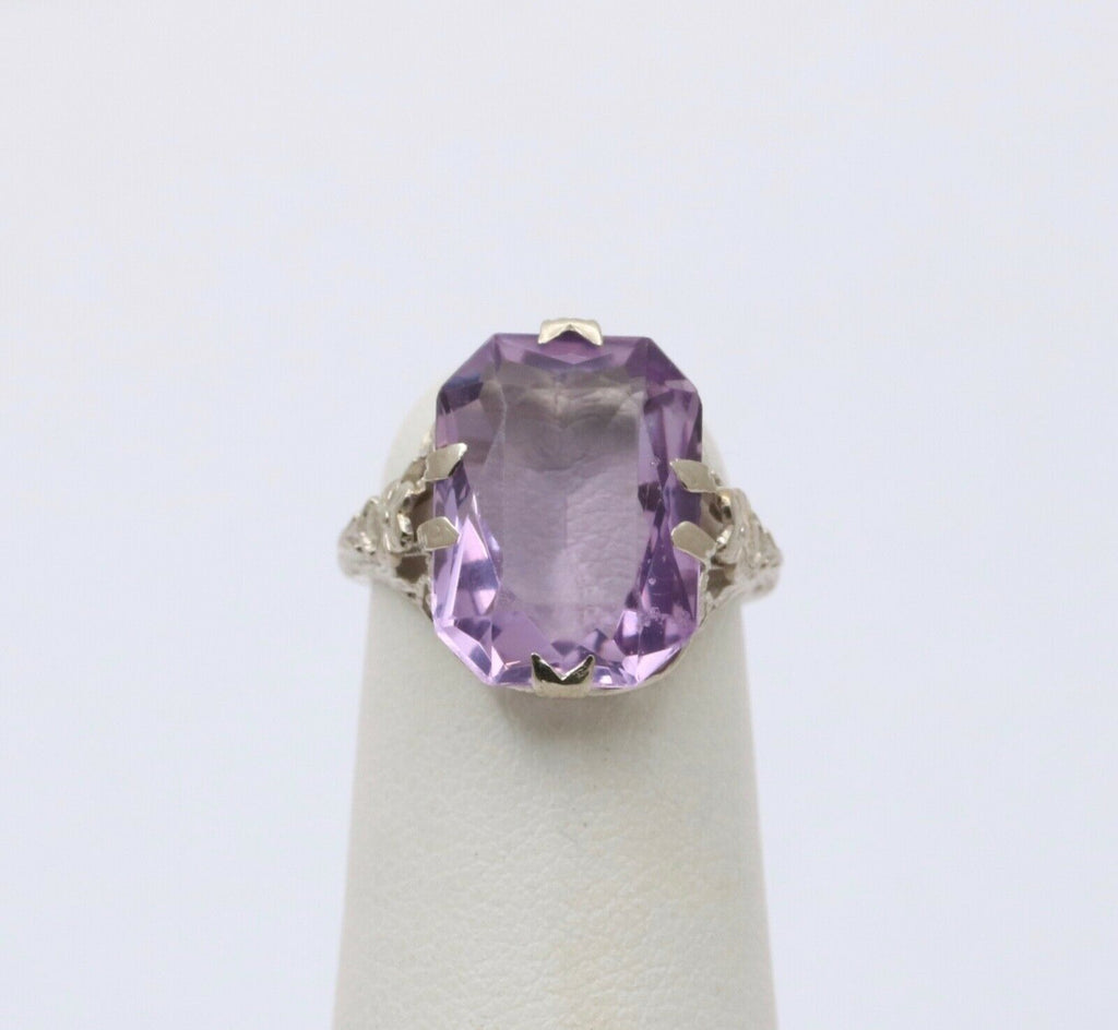 Art Deco Rose De France Amethyst 14K White Gold Ring