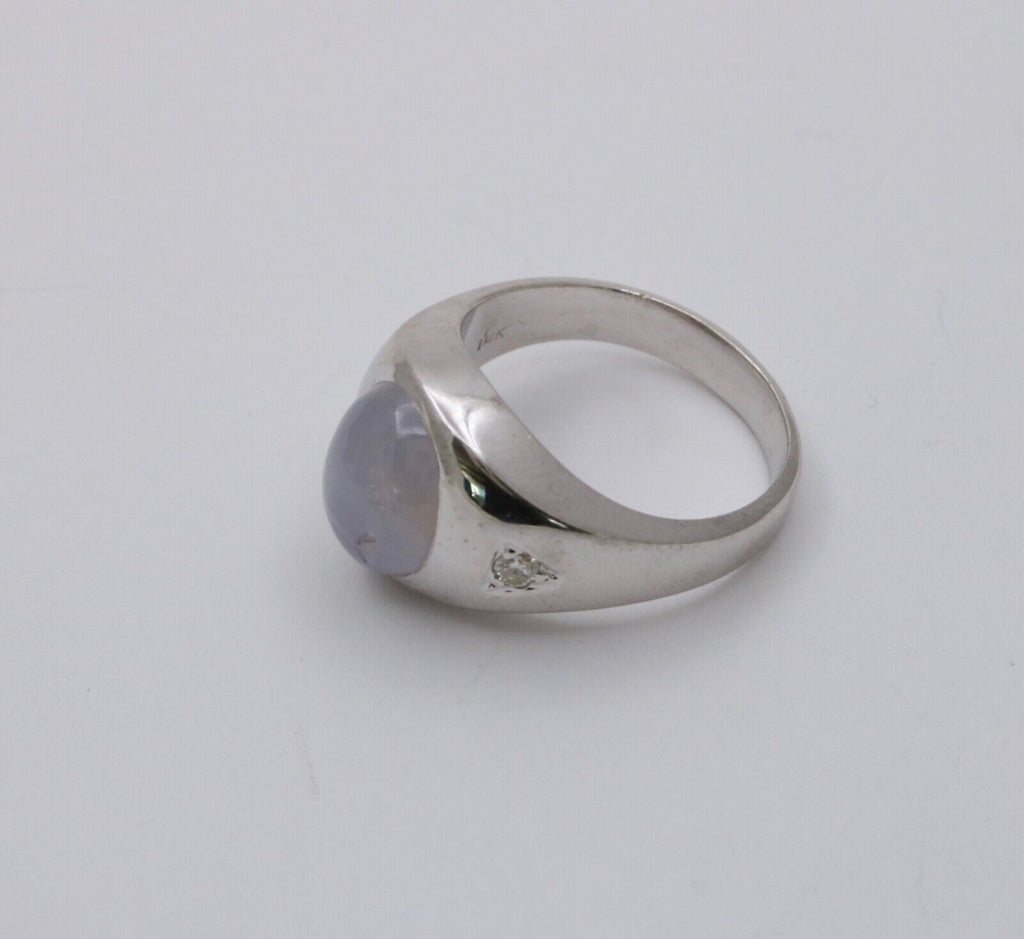 Vintage Star Sapphire Diamonds 14K White Gold Ring