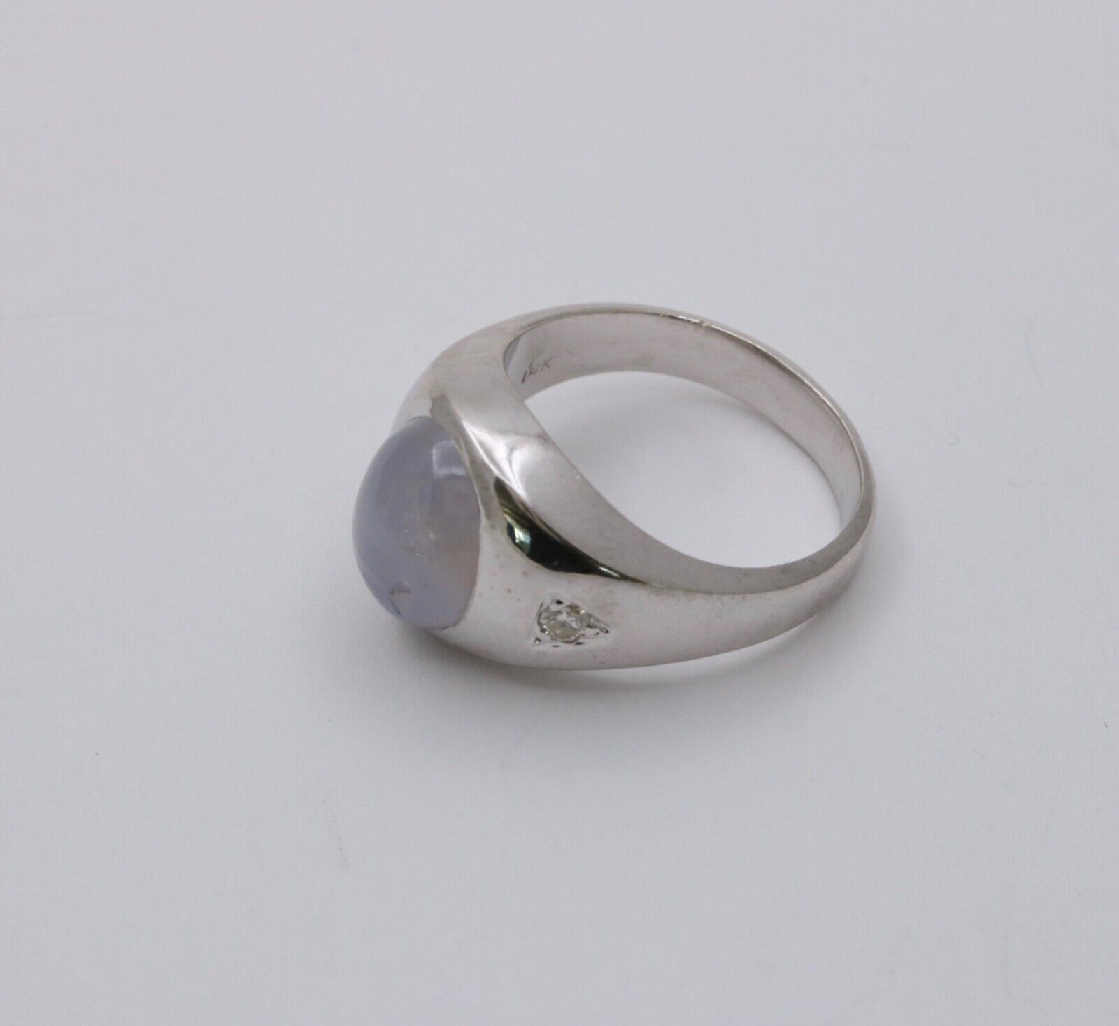 Vintage Star Sapphire Diamonds 14K White Gold Ring