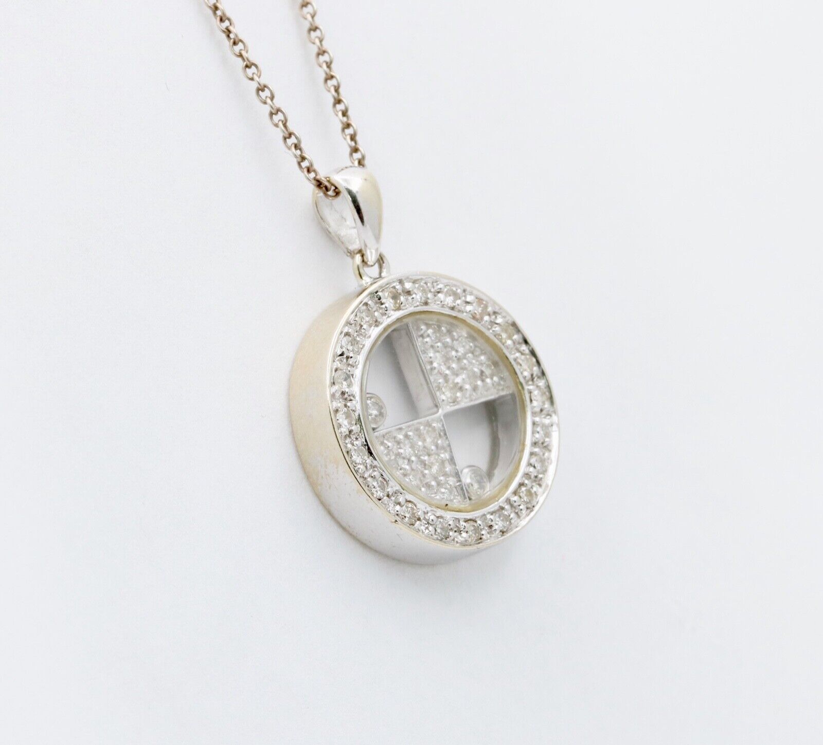 Vintage 14K White Gold Floating Shaker Diamond Circle Pendant