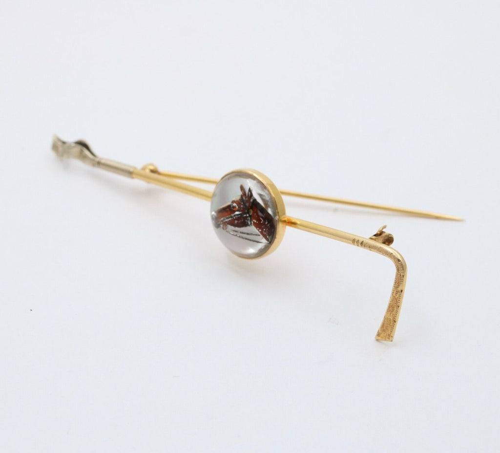 Antique Essex Crystal 14K Yellow Gold Horse Bar Pin. Hat Lapel
