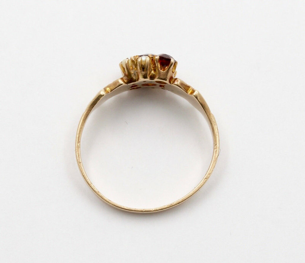 Art Nouveau White, Wile & Warner Garnets Seed Pearls 14K Yellow Gold Ring