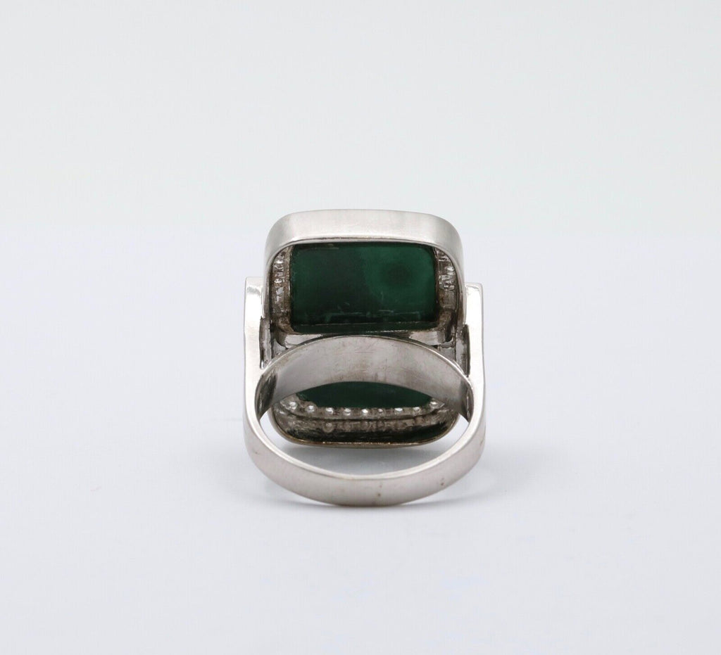 Vintage Aventurine and Diamond 14K White Gold Ring, Statement Ring 12.4 grams
