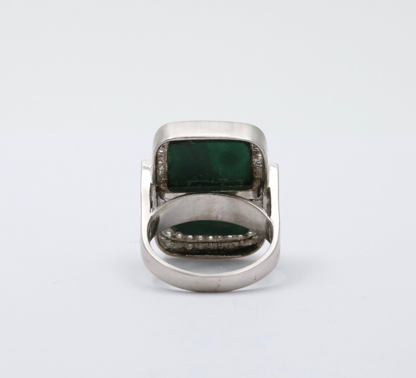 Vintage Aventurine and Diamond 14K White Gold Ring, Statement Ring 12.4 grams