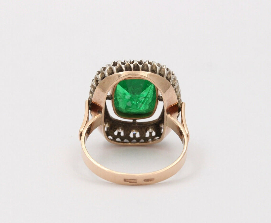 Vintage Emerald Diamonds 14K Yellow White Gold Ring