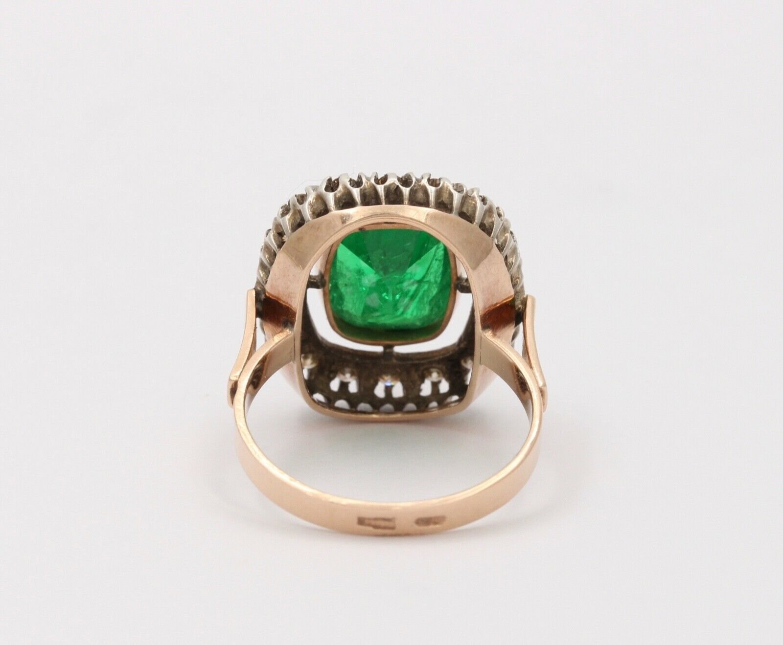 Vintage Emerald Diamonds 14K Yellow White Gold Ring