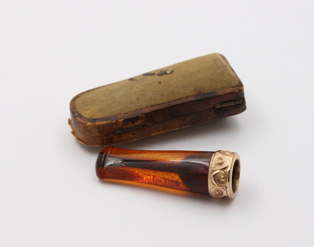 Victorian Cigar Mouthpiece Amber Gold Vermeil