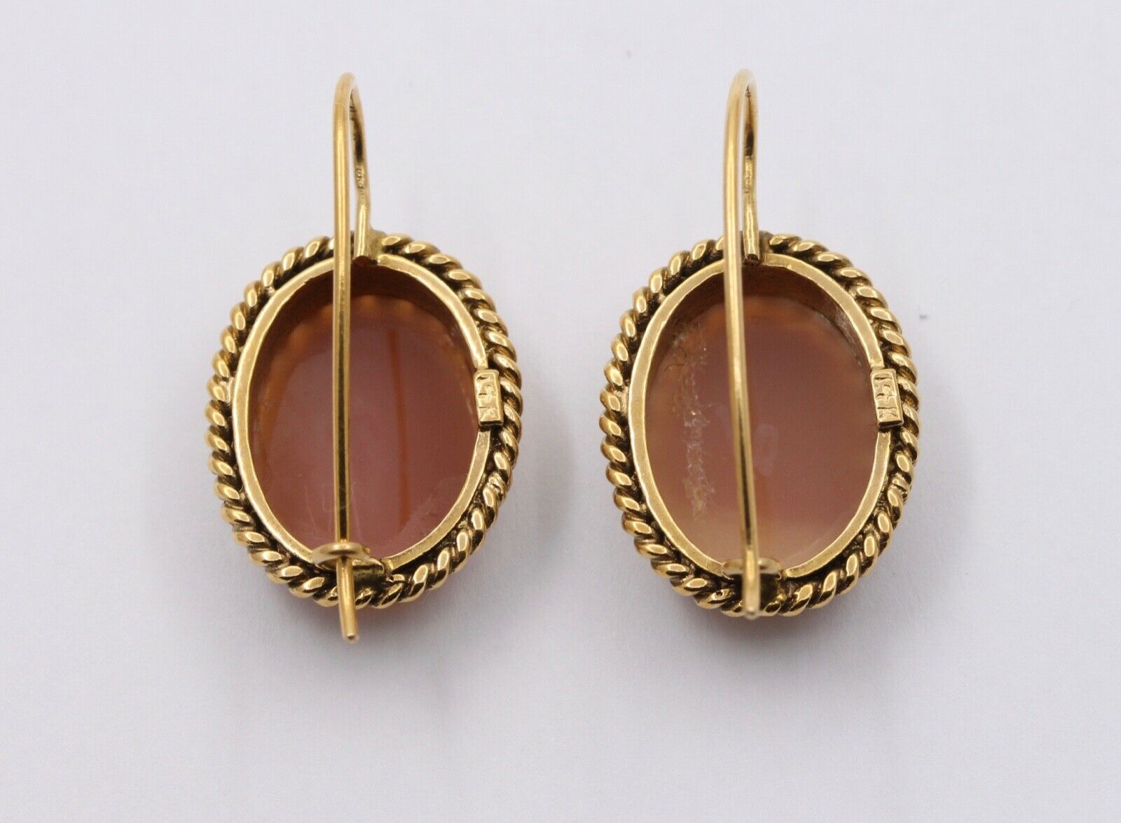 Victorian Revival Agate Cameo 14K Yellow Gold Earrings