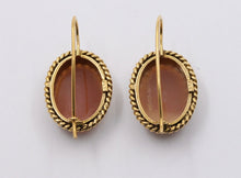 Load image into Gallery viewer, Victorian Revival Agate Cameo 14K Yellow Gold Earrings
