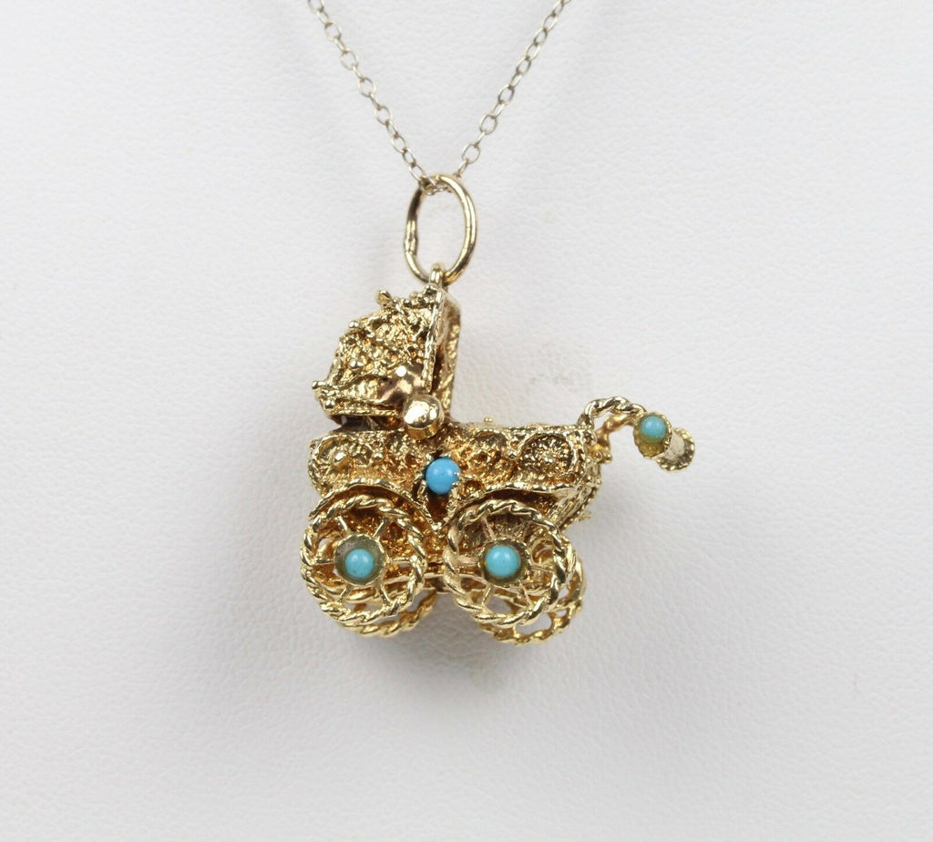 Vintage 14k Yellow Gold Baby Carriage Pendant