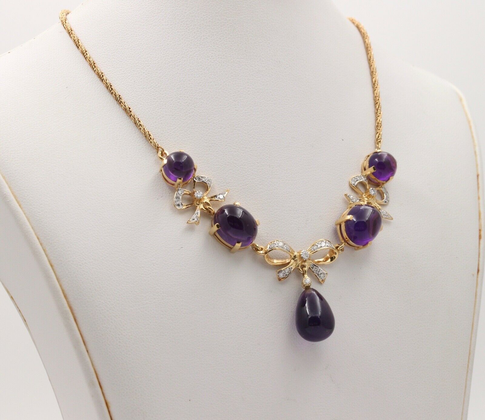 Estate Chandelier Amethyst Diamonds 14K Yellow Gold Necklace
