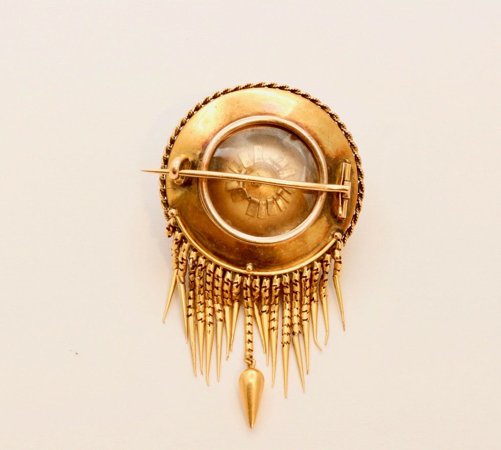 Victorian Memorial Garnet Lapis Lazuli 14K Yellow Gold Brooch Pin