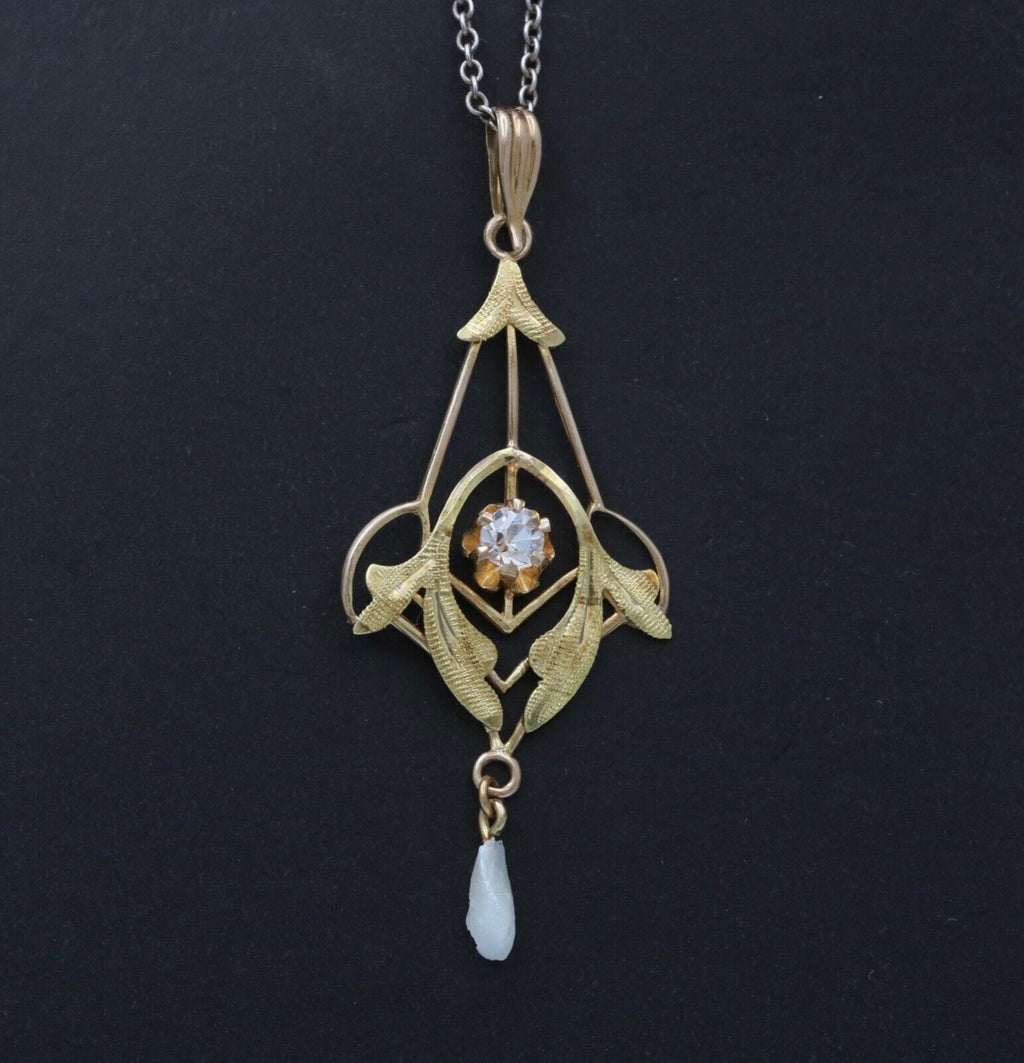 Art Nouveau Limestone Pearl 10K Yellow Gold Pendant