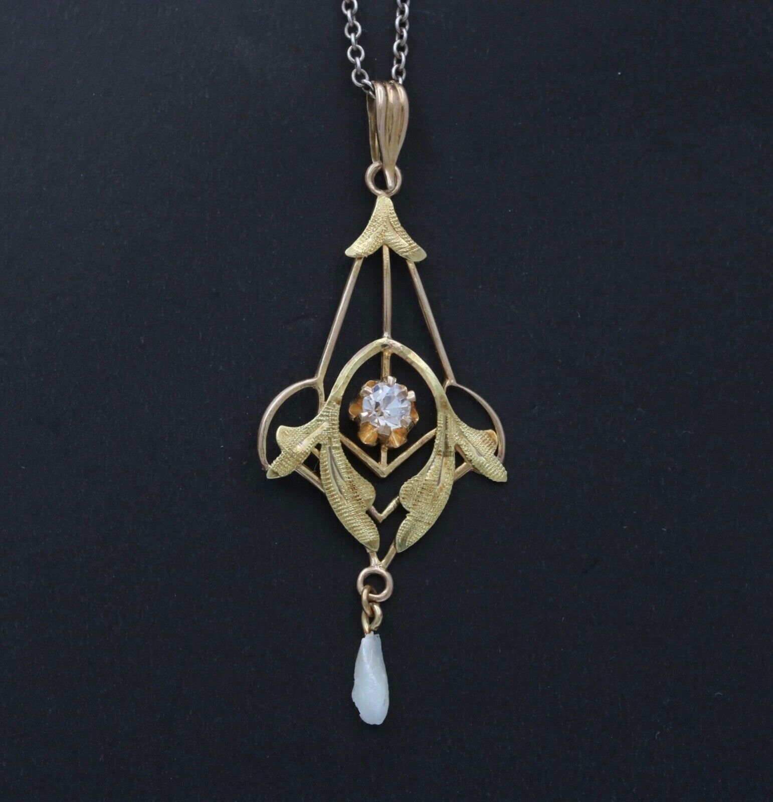 Art Nouveau Limestone Pearl 10K Yellow Gold Pendant
