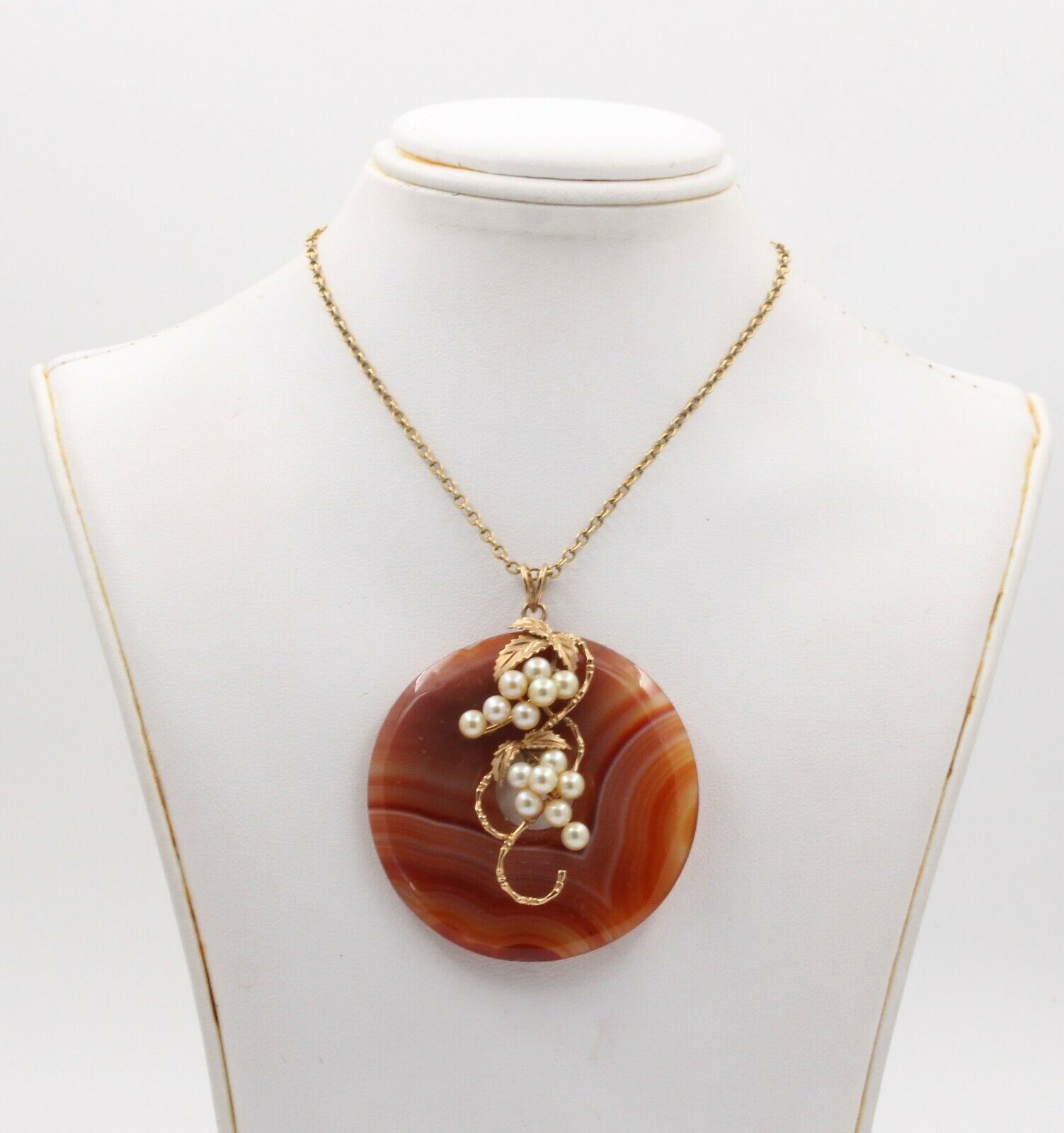 Vintage 14K Yellow Gold Large Sardonyx Pearl Pendant