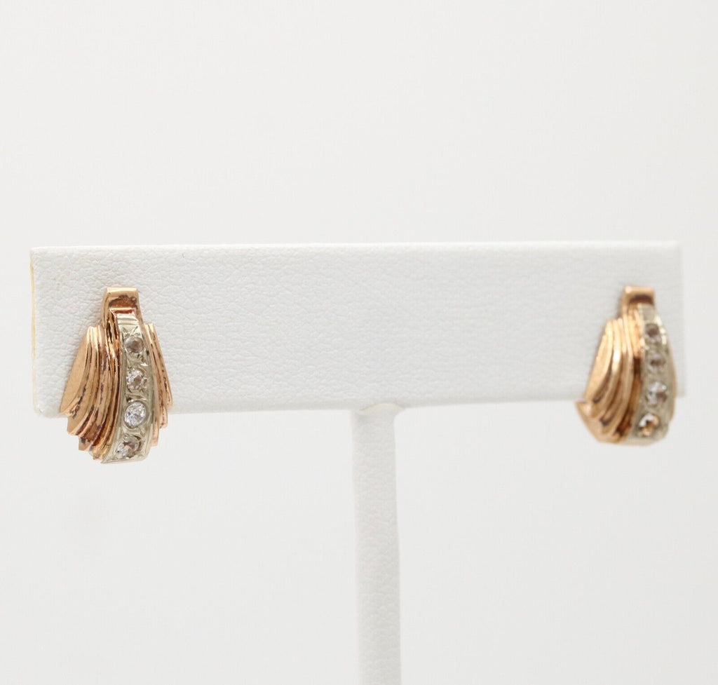 Vintage French 18K Yellow Gold Diamond Earrings