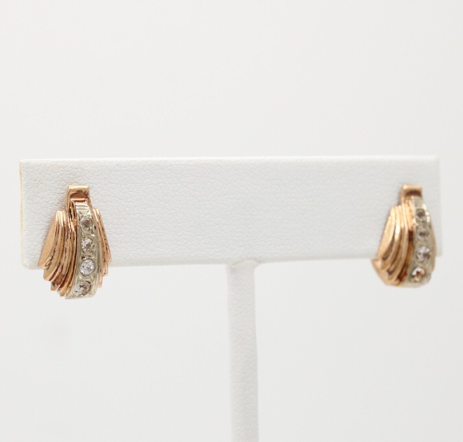 Vintage French 18K Yellow Gold Diamond Earrings
