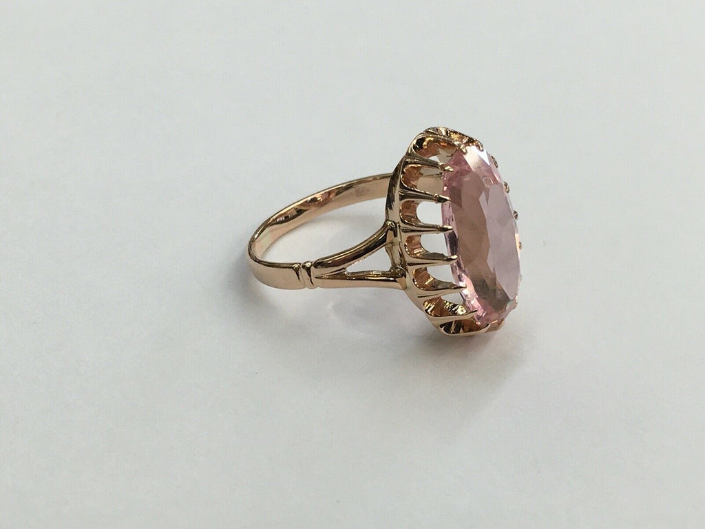 Mystical Vintage Ladies Pink Quartz 14K Rose Gold Ring