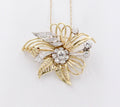 Vintage Flower Diamonds 14K Yellow Gold Pendant Brooch Pin