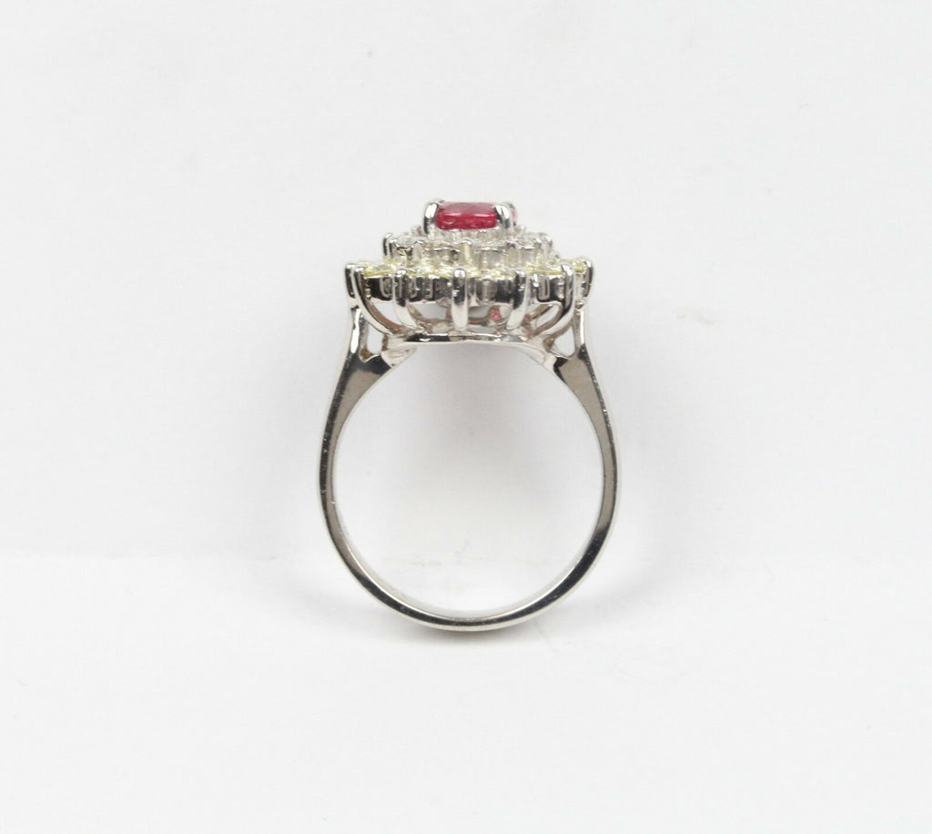 Vintage Ladies Ruby and Diamond 14K White Gold Ring