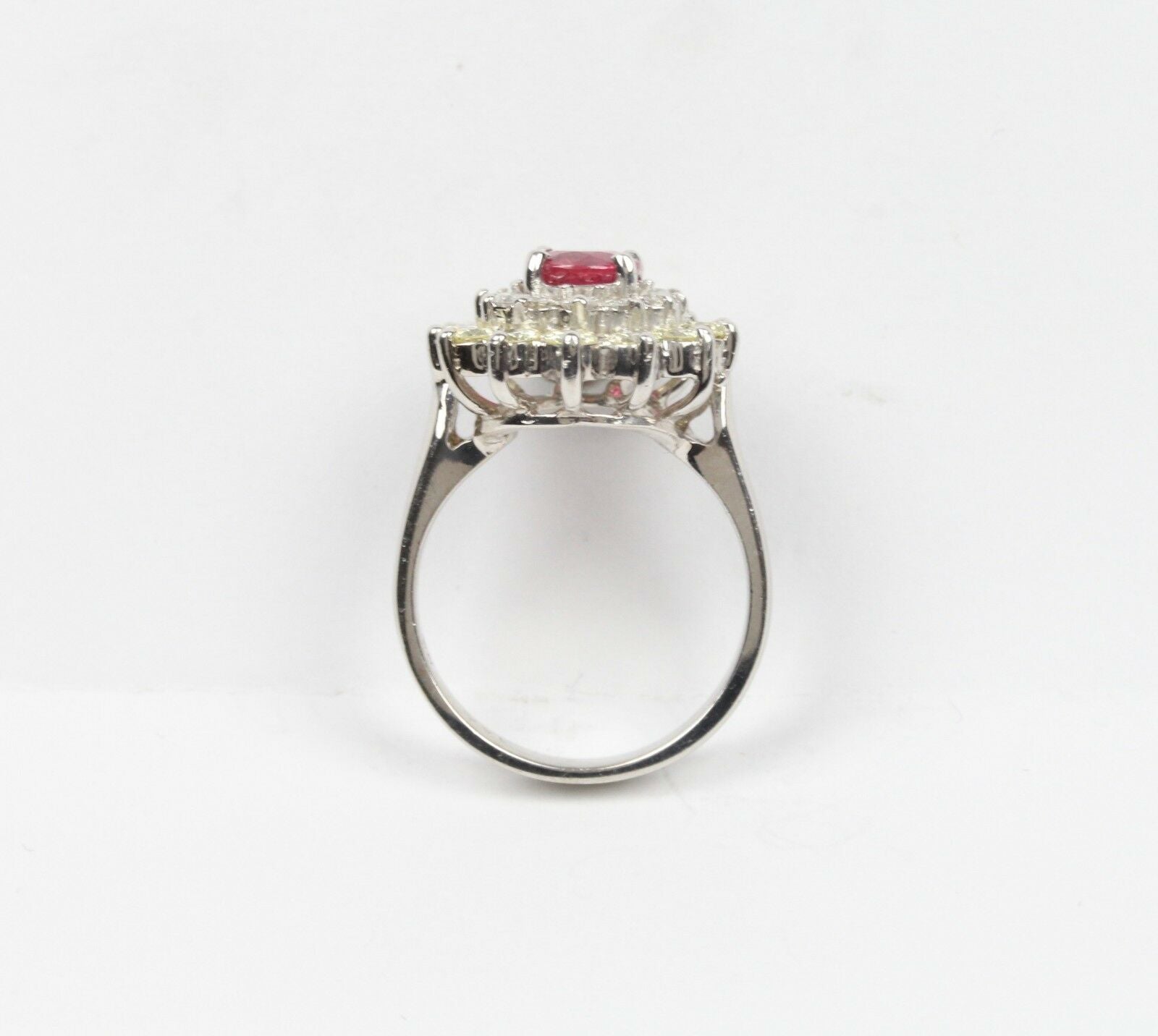 Vintage Ladies Ruby and Diamond 14K White Gold Ring