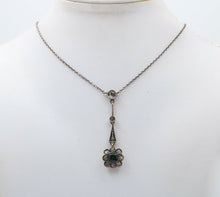 Load image into Gallery viewer, Edwardian 14K Gold &amp; Silver Sapphire, Rose Cut Diamond Floral Lavalier Necklace
