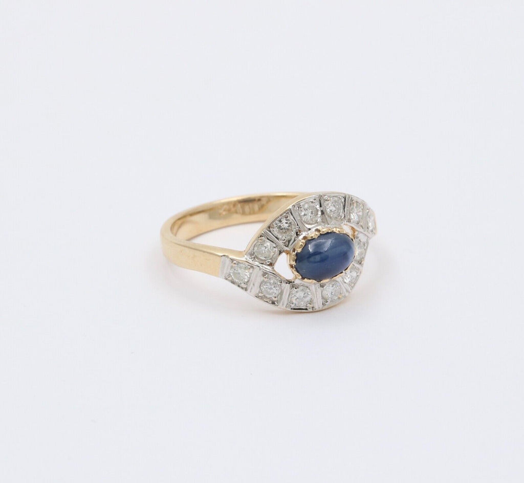 Vintage Sapphire Diamonds 14K White Yellow Gold Bypass Ring