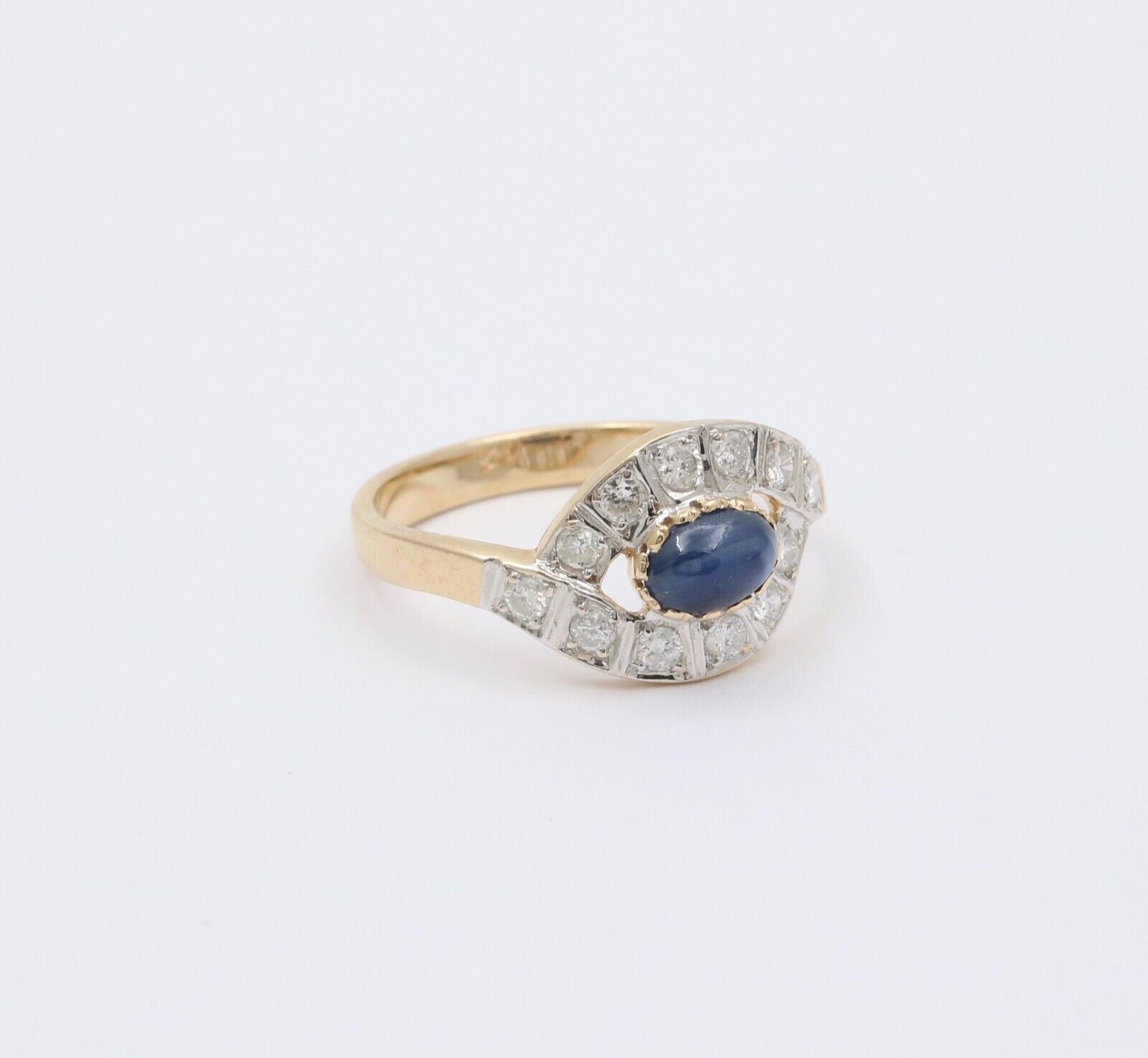 Vintage Sapphire Diamonds 14K White Yellow Gold Bypass Ring