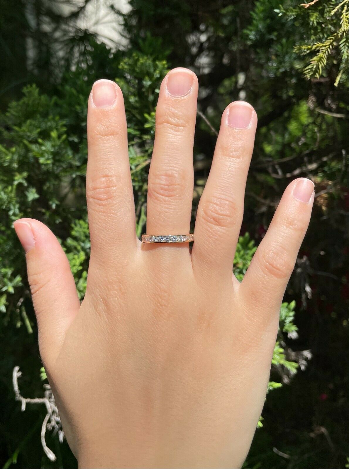 Vintage 14K Yellow Gold Half Eternity Diamond Wedding Band