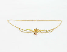 Load image into Gallery viewer, Art Nouveau Pendant Chain Garnet Natural Pearls Diamonds 14K Yellow Gold
