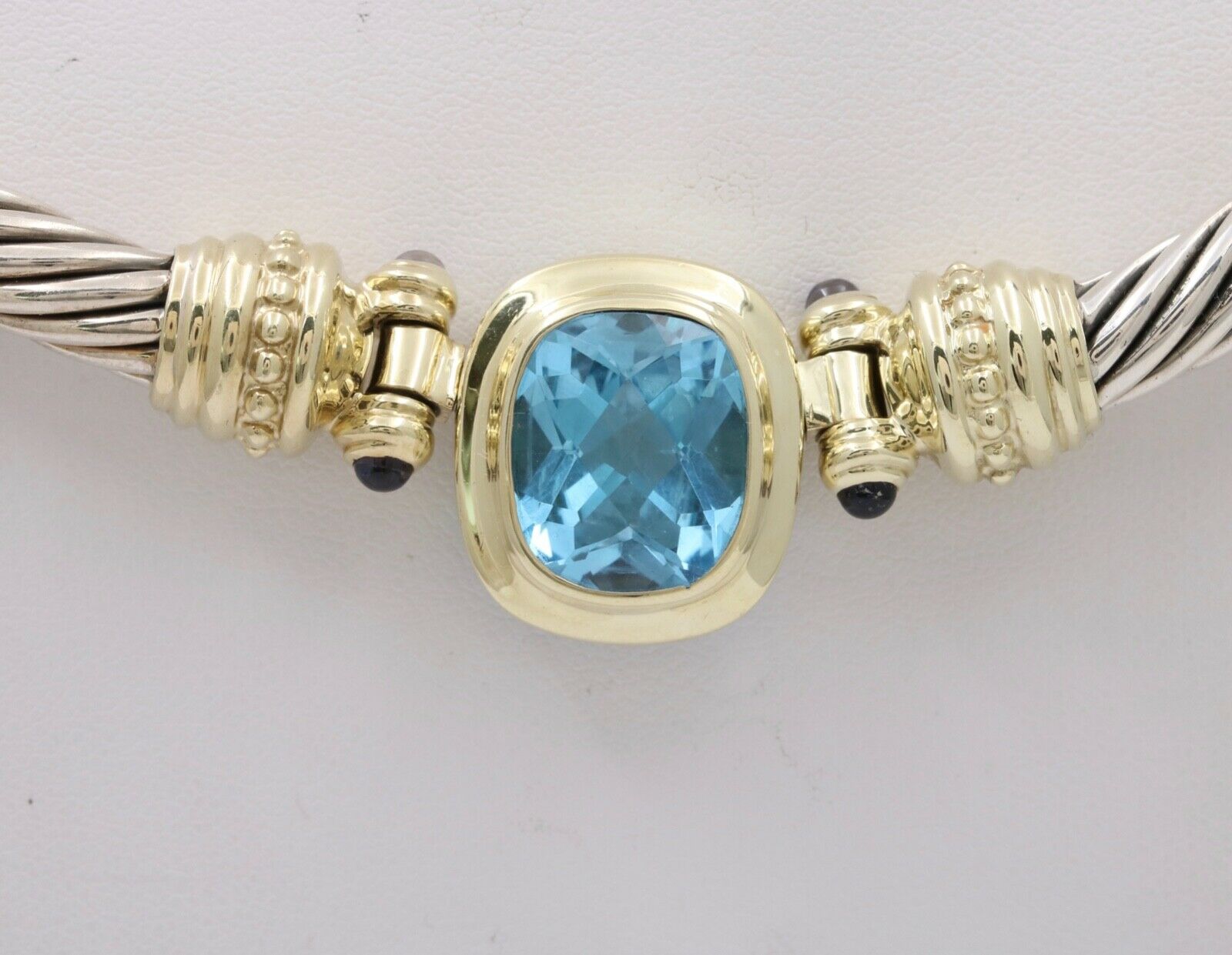 Vintage David Yurman Hampton Blue Topaz Blue Sapphires 14K 925 Choker Necklace