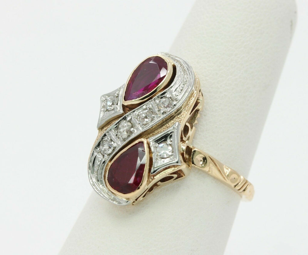 Vintage 14/18K Yellow Gold Ruby Diamond Yin Yang Style Ring