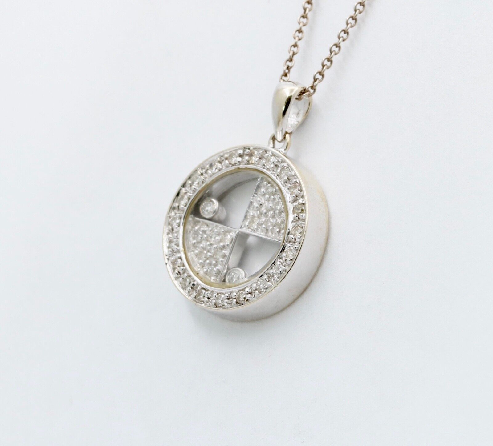 Vintage 14K White Gold Floating Shaker Diamond Circle Pendant