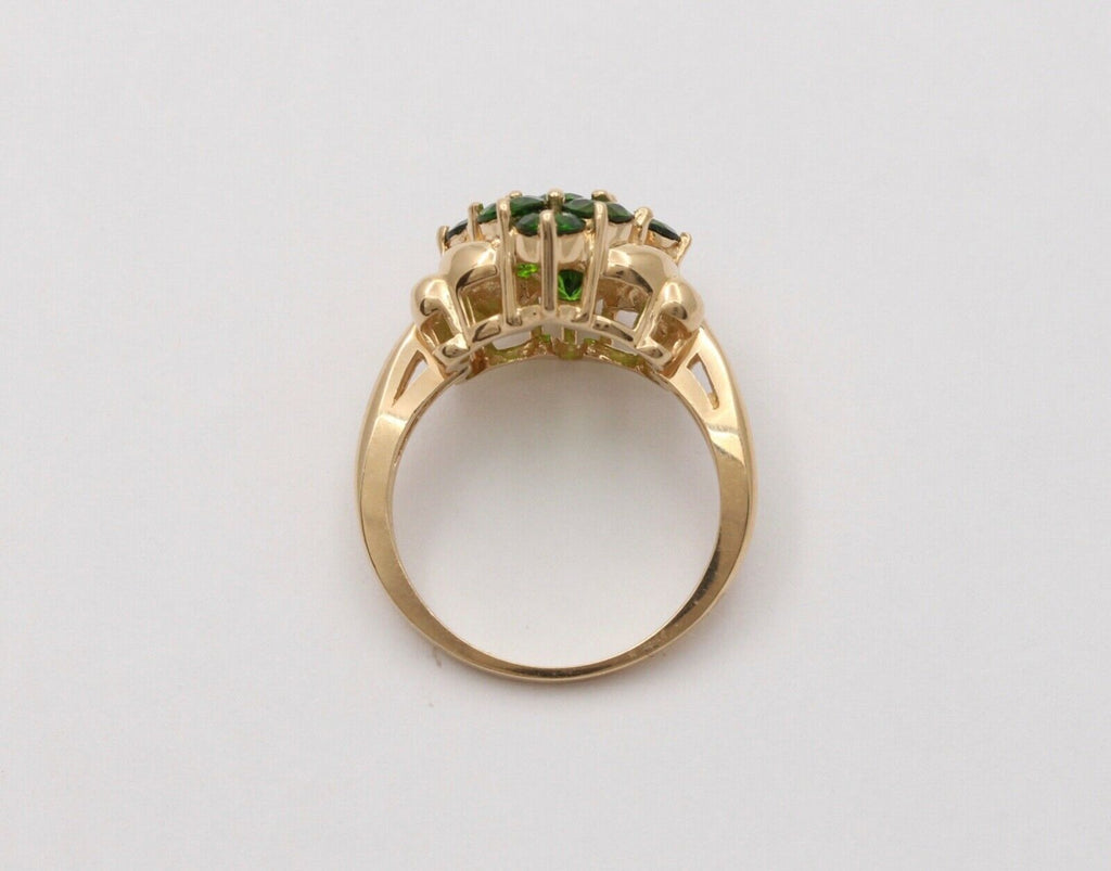 Vintage Cluster Green Garnet 14K Yellow Gold Ring