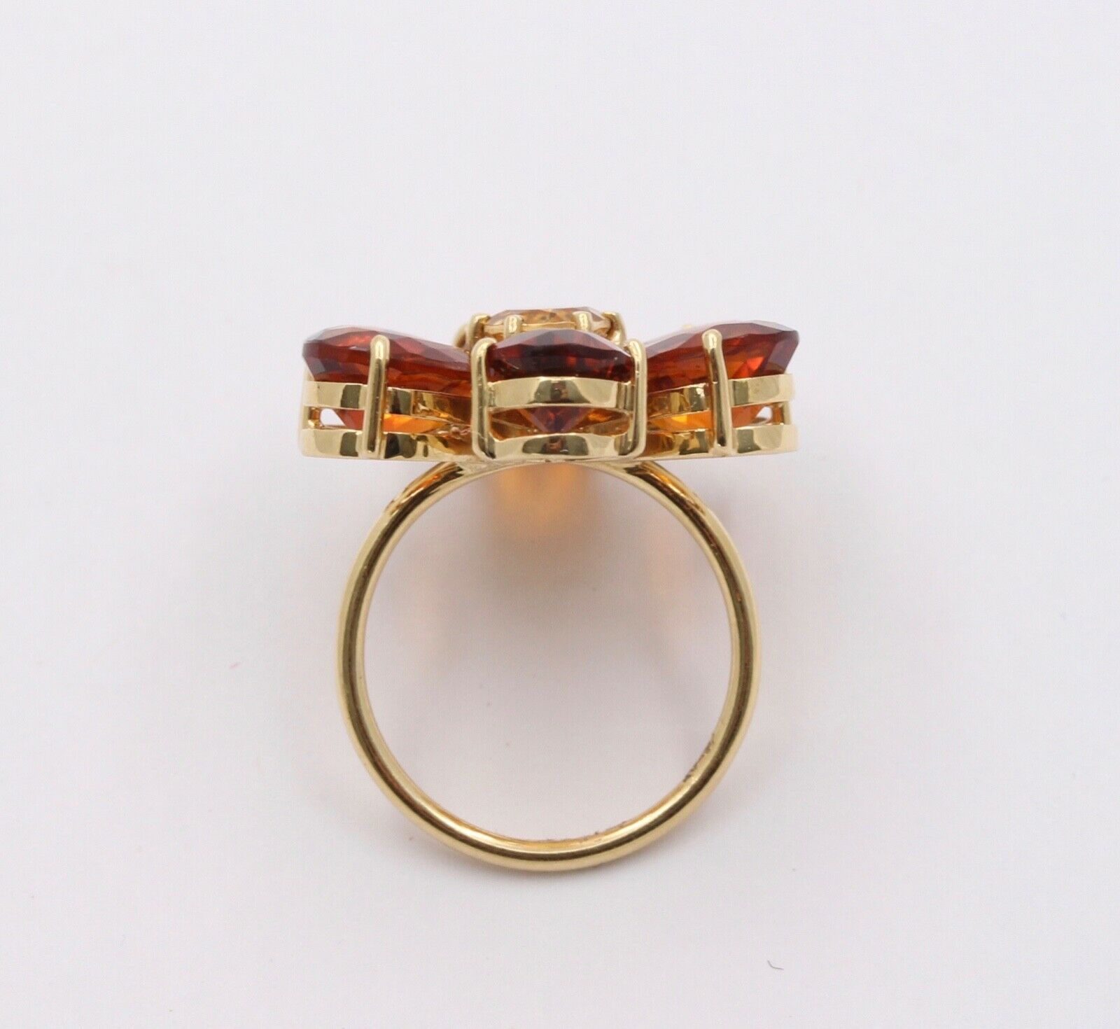 Vintage Flower Fire Citrine 18K Yellow Gold Ring