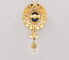 Load image into Gallery viewer, Gorgeous 18K Yellow Gold Cabochon Sapphire, Pearl And Diamond Pendant
