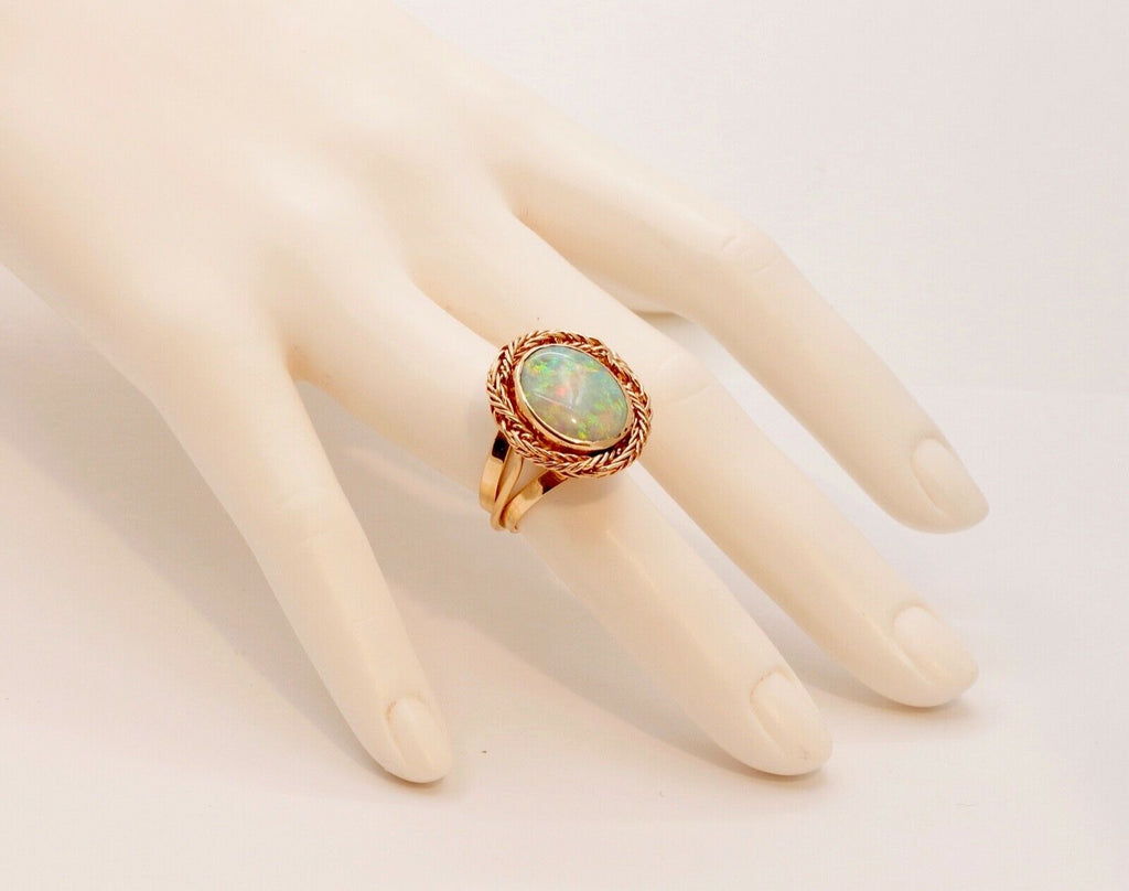 Vintage Natural Opal 14K Yellow Gold Rope Twist Ring