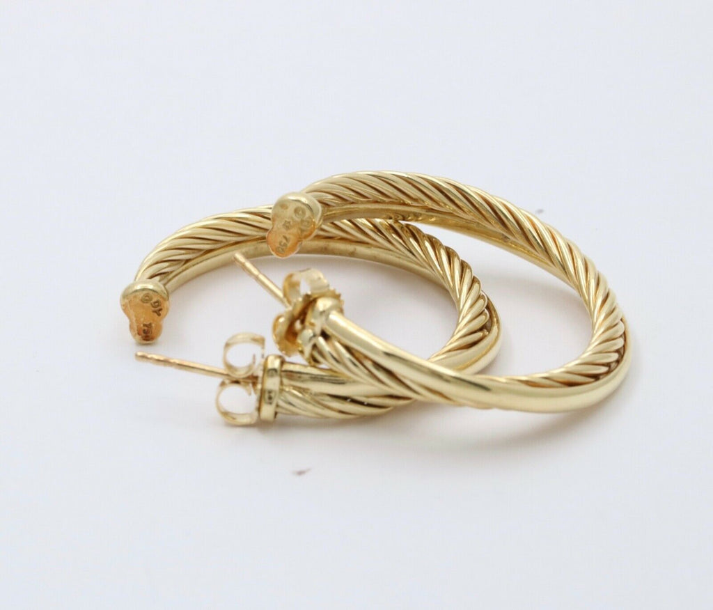 Classic David Yurman 18K Yellow Gold Entwined Rope Hoops Earrings.