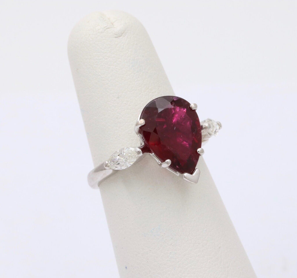 Gorgeous 18K White Gold Rubellite Tourmaline and Diamond Ring