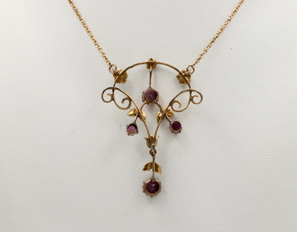 Art Nouveau 14K Gold Filed Amethyst & Split Pearl Pendant, Necklace.