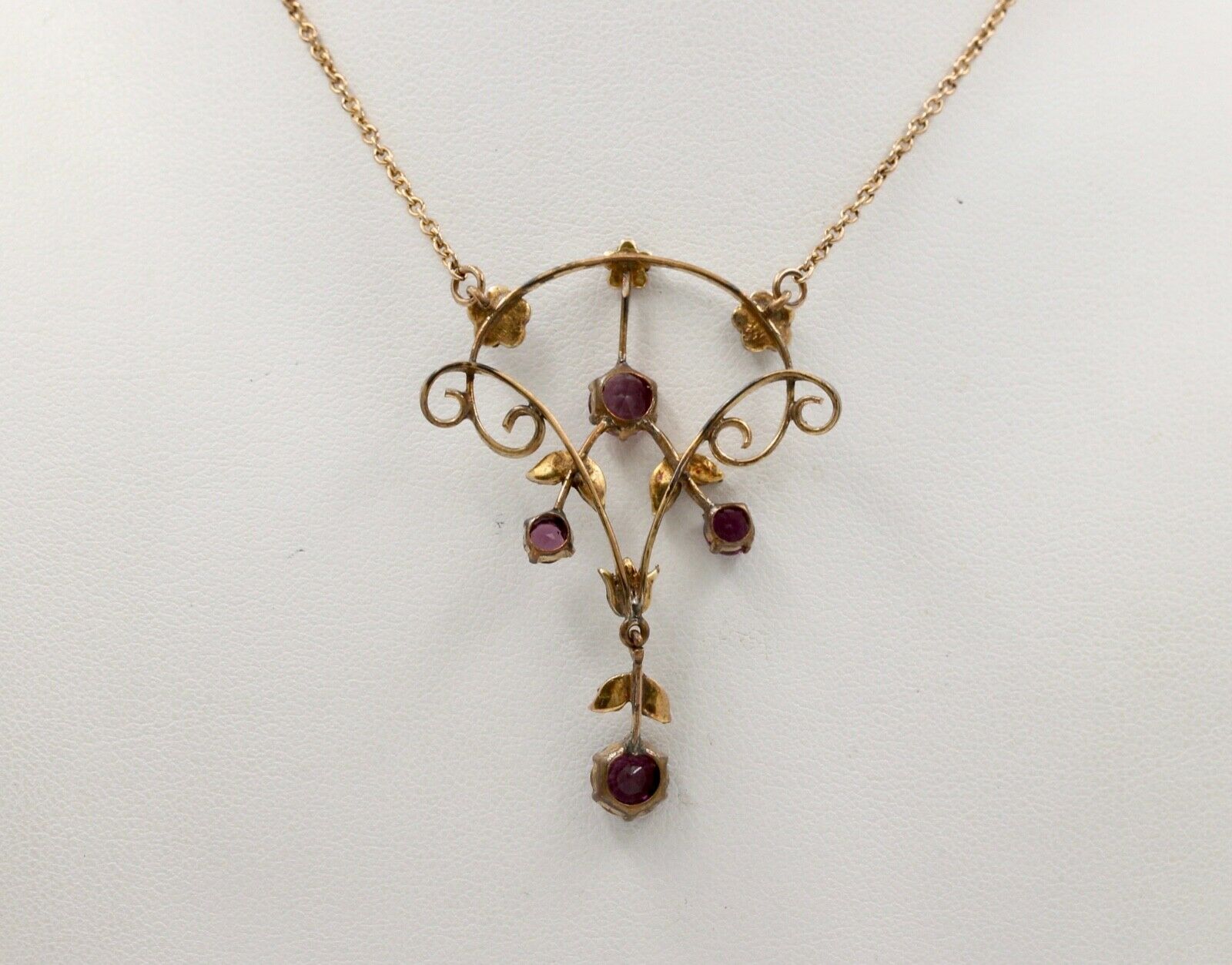 Art Nouveau 14K Gold Filed Amethyst & Split Pearl Pendant, Necklace.