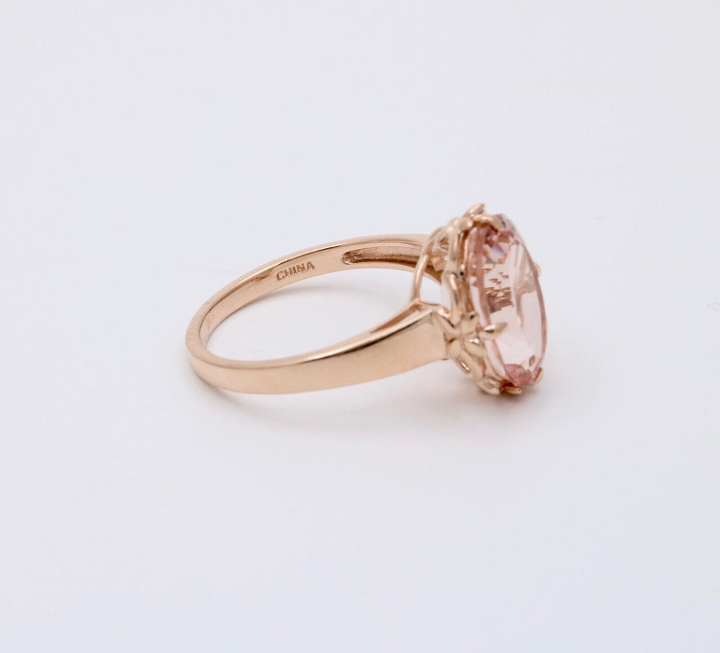 Sweet 14K Rose Gold Peach Morganite Solitaire Ring, Cocktail Ring