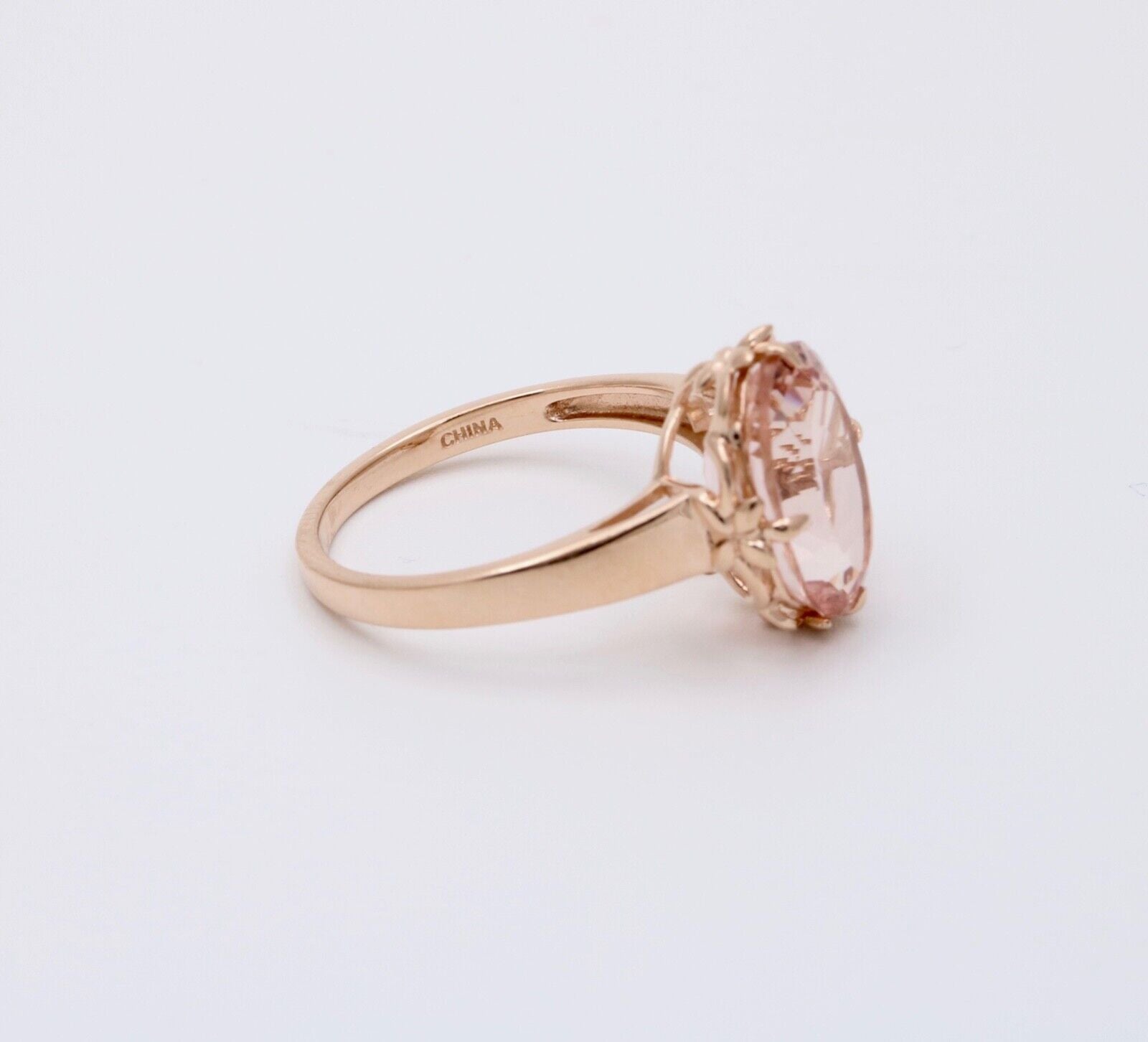 Sweet 14K Rose Gold Peach Morganite Solitaire Ring, Cocktail Ring
