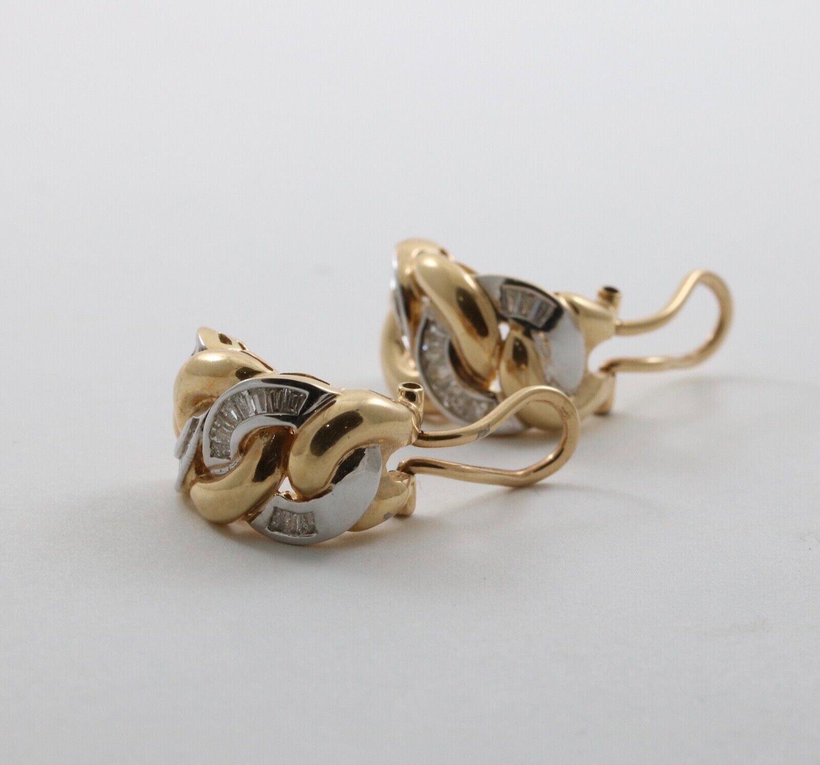 Vintage 14k Gold Diamond Curb Link Huggie Earrings.