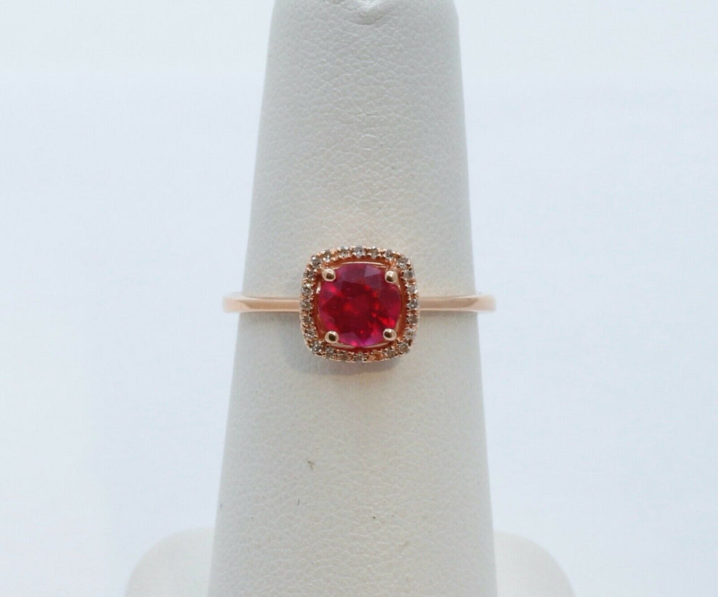 Lovely Ruby Diamonds 14K Rose Gold Halo Cocktail Ring